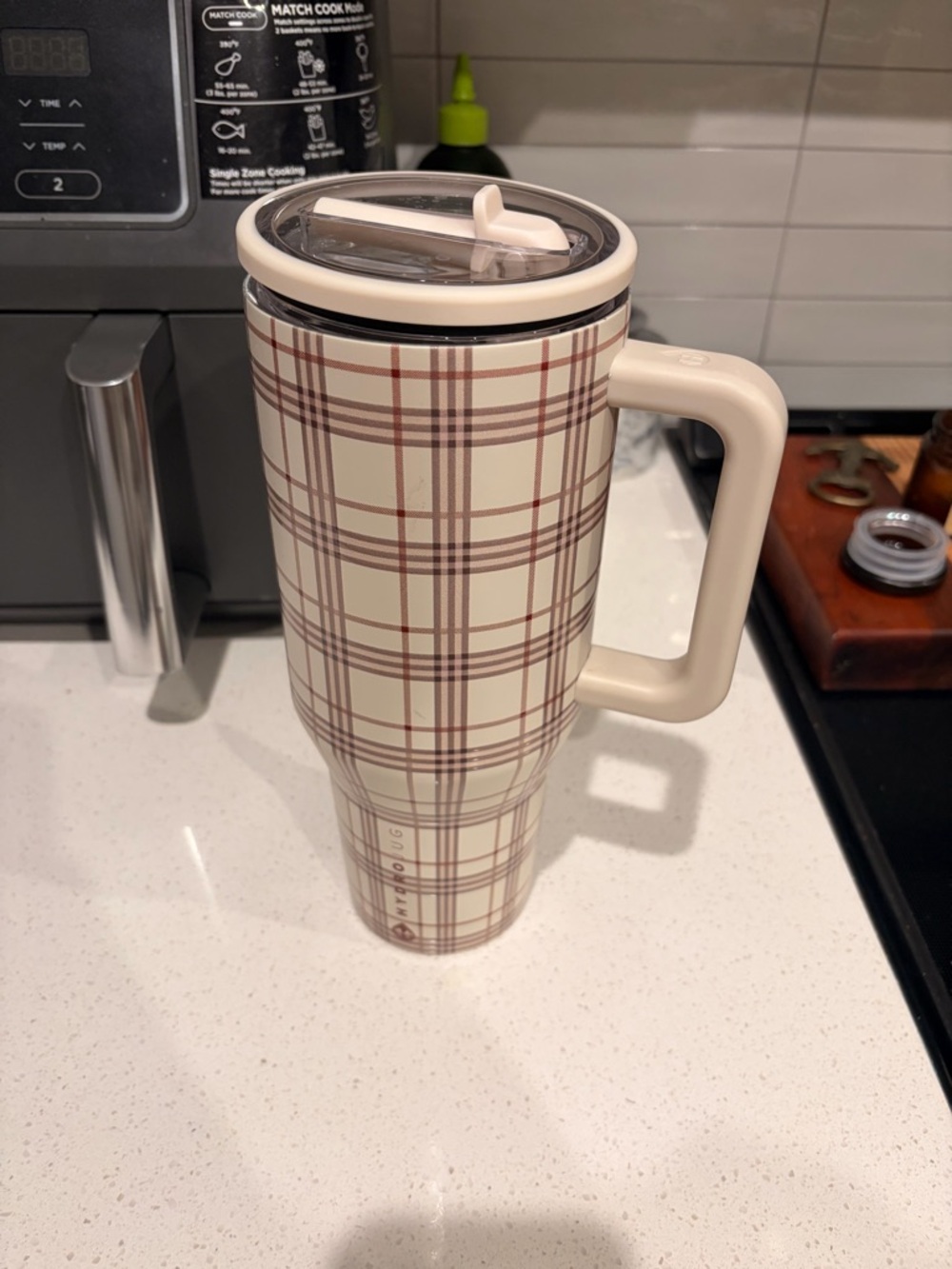 HydroJug Cream Plaid Insulated Travel Mug with Handle
